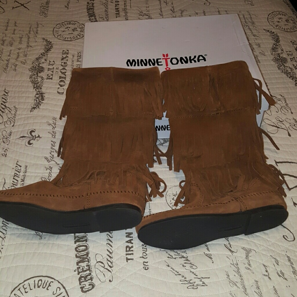 Leather fringe boots